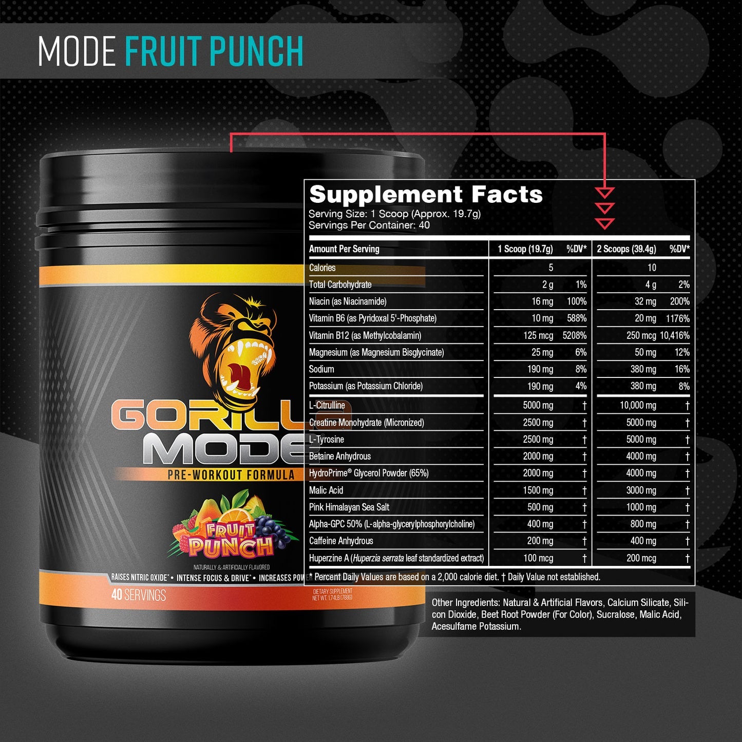 Gorilla Mode Pre Workout Massive Pumps Laser Focus Energy 792g
