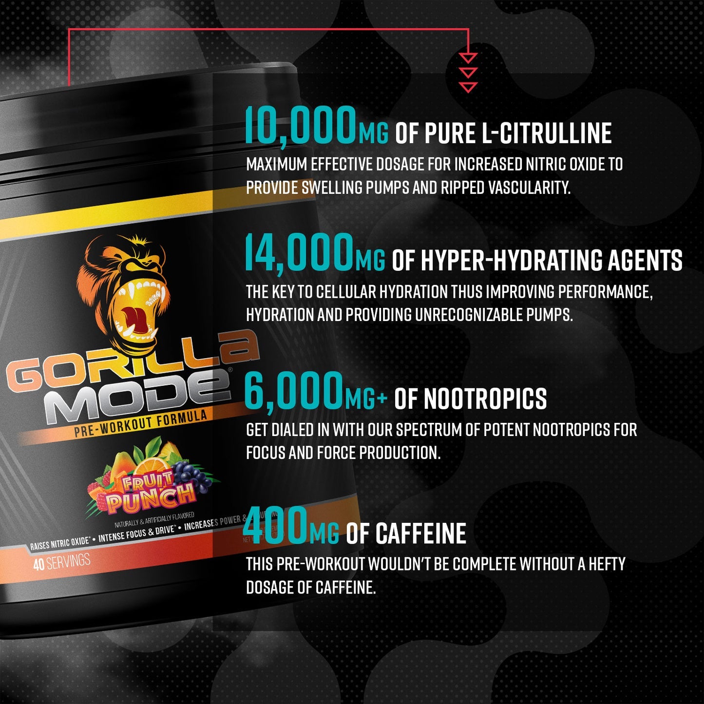 Gorilla Mode Pre Workout Massive Pumps Laser Focus Energy 792g